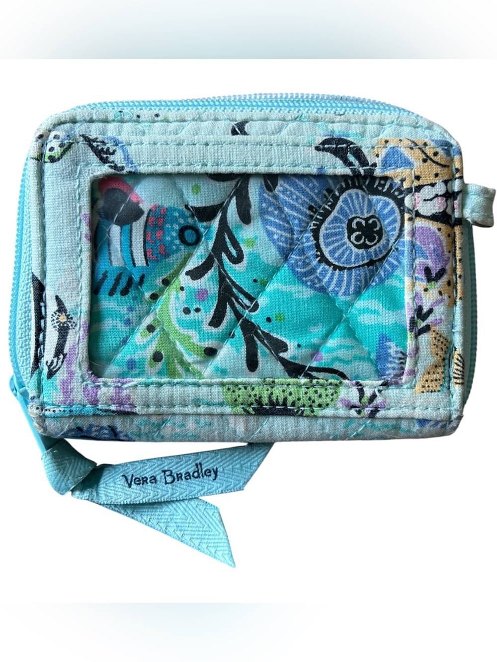 Vera Bradley ID Card Holder Change Purse Tropical Ocean Print Quilted Turquoise